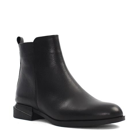 Kadın Siyah Fermuarlı Deri Bot