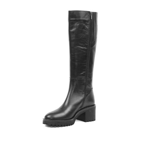 Kadın Siyah Fermuarlı Deri Çizme