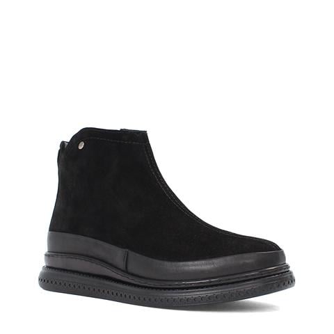 Kadın Siyah Fermuarlı Dolgu Topuklu Süet Deri Bot