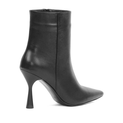 Kadın Siyah Fermuarlı İnce Topuklu Deri Bot