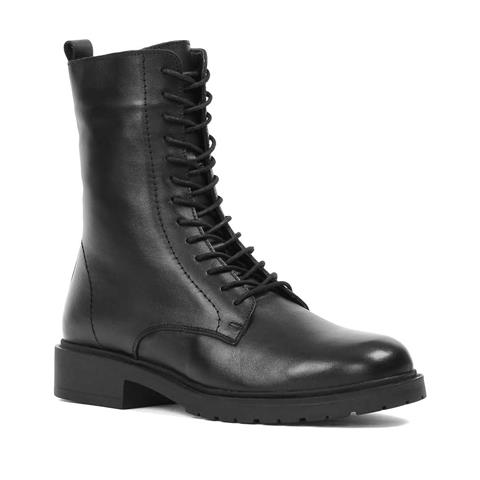 Kadın Siyah Fermuarlı Kalın Tabanlı Deri Postal Bot