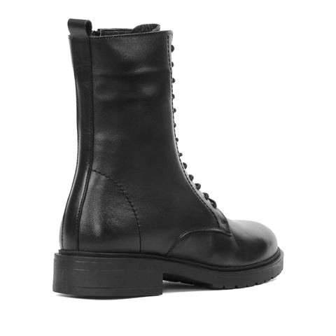 Kadın Siyah Fermuarlı Kalın Tabanlı Deri Postal Bot