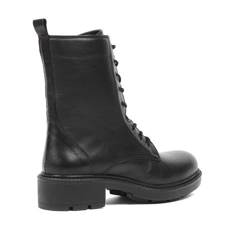 Kadın Siyah Fermuarlı Kalın Tabanlı Deri Postal Bot