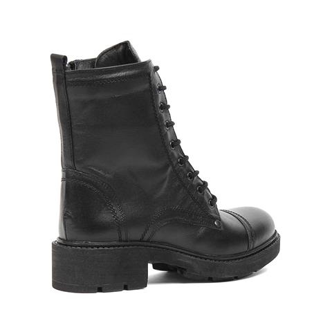 Kadın Siyah Fermuarlı Kalın Tabanlı Deri Postal Bot