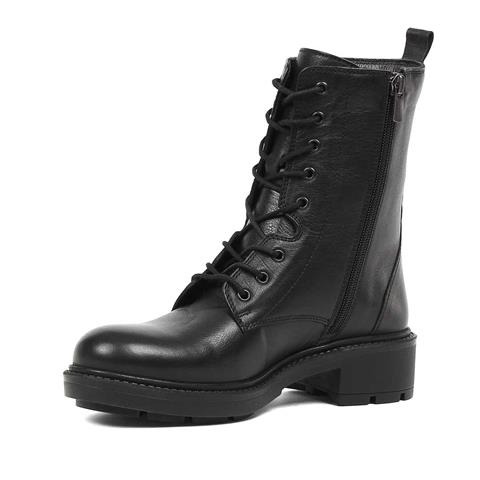 Kadın Siyah Fermuarlı Kalın Tabanlı Deri Postal Bot