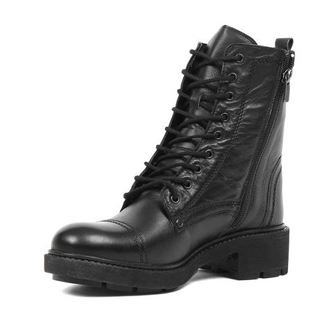 Kadın Siyah Fermuarlı Kalın Tabanlı Deri Postal Bot