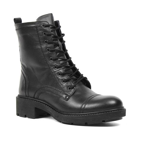 Kadın Siyah Fermuarlı Kalın Tabanlı Deri Postal Bot