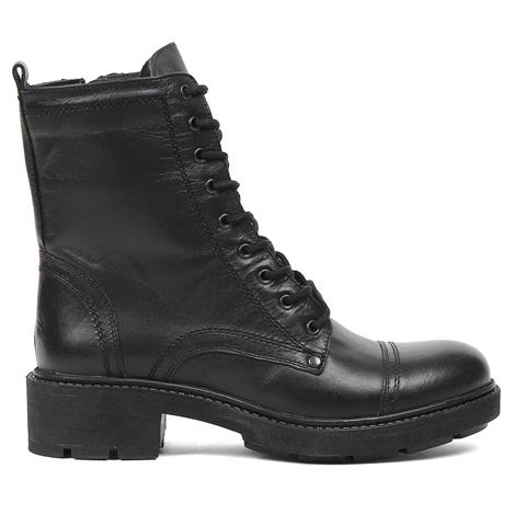 Celal Gültekin Kadın Siyah Fermuarlı Kalın Tabanlı Deri Postal Bot