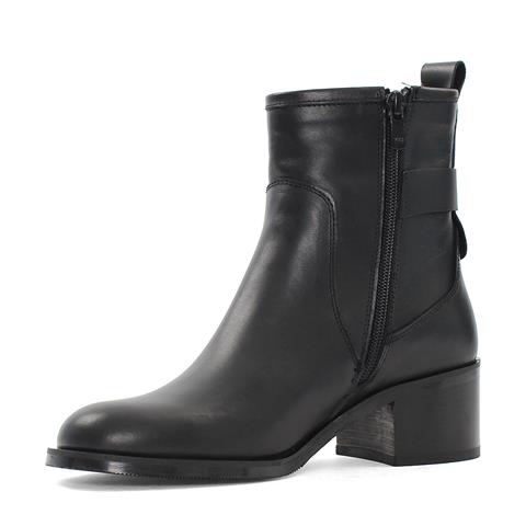 Kadın Siyah Fermuarlı Kalın Topuklu Deri Bot