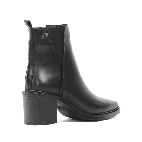 Kadın Siyah Fermuarlı Kalın Topuklu Deri Bot