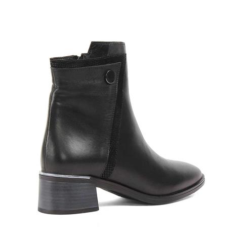 Kadın Siyah Fermuarlı Kalın Topuklu Deri Bot
