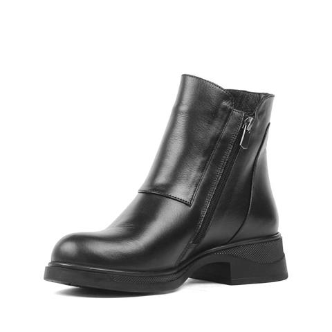 Kadın Siyah Fermuarlı Kalın Topuklu Deri Bot