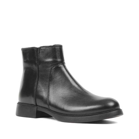 Kadın Siyah Fermuarlı Kalın Topuklu Deri Bot