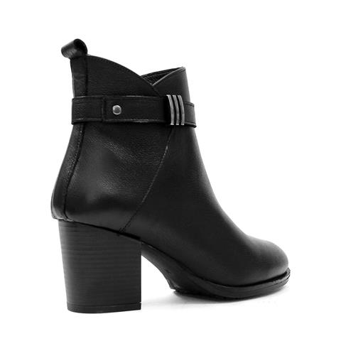 Kadın Siyah Fermuarlı Kalın Topuklu Deri Bot