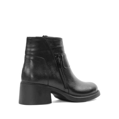 Kadın Siyah Fermuarlı Kalın Topuklu Deri Bot