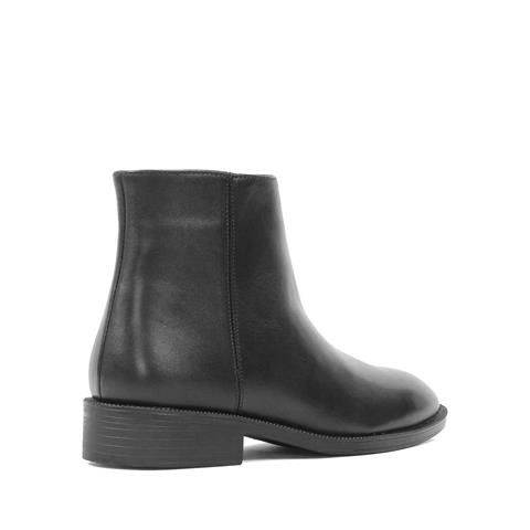 Kadın Siyah Fermuarlı Kalın Topuklu Deri Bot