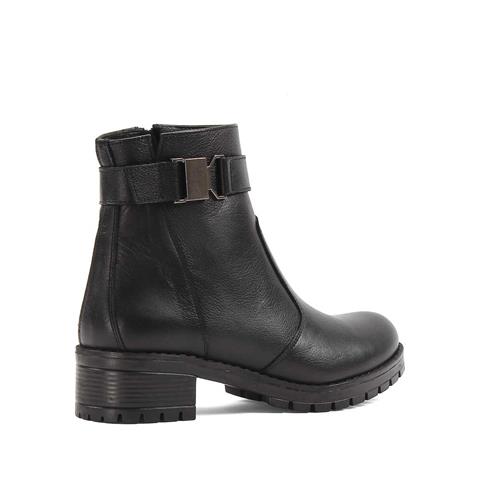 Kadın Siyah Fermuarlı Kalın Topuklu Deri Bot