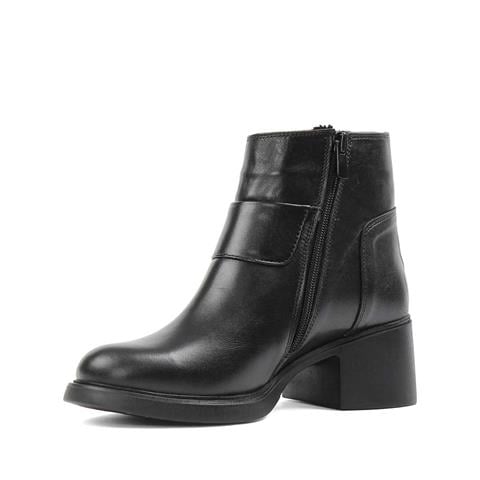 Kadın Siyah Fermuarlı Kalın Topuklu Deri Bot