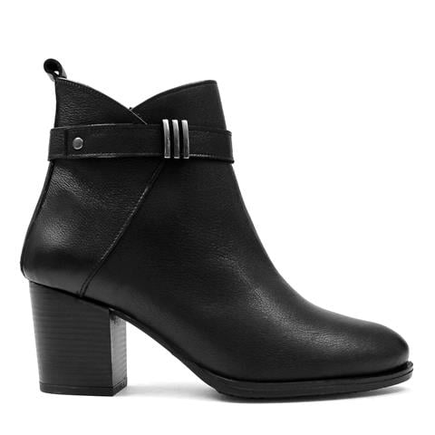 Kadın Siyah Fermuarlı Kalın Topuklu Deri Bot