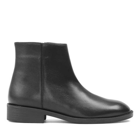 Kadın Siyah Fermuarlı Kalın Topuklu Deri Bot