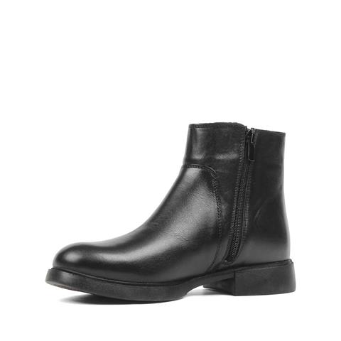 Kadın Siyah Fermuarlı Kalın Topuklu Deri Bot