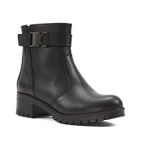 Kadın Siyah Fermuarlı Kalın Topuklu Deri Bot