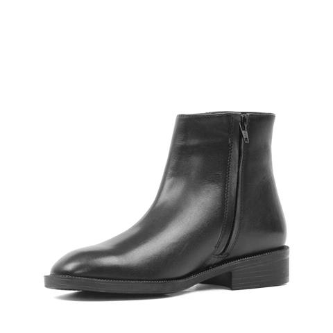 Kadın Siyah Fermuarlı Kalın Topuklu Deri Bot
