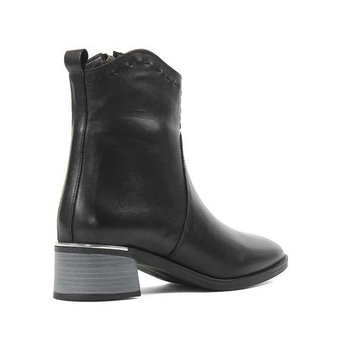 Kadın Siyah Fermuarlı Kalın Topuklu Deri Bot