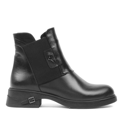 Kadın Siyah Fermuarlı Kalın Topuklu Deri Bot