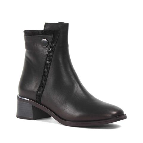 Kadın Siyah Fermuarlı Kalın Topuklu Deri Bot