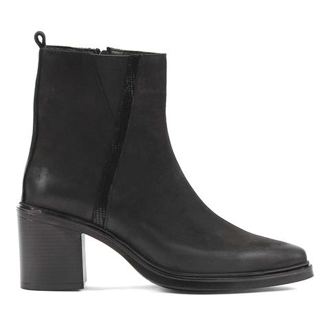 Celal Gültekin Kadın Siyah Fermuarlı Kalın Topuklu Nubuk Deri Bot