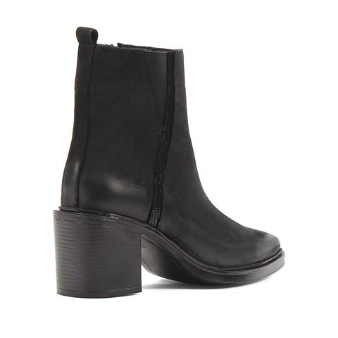 Kadın Siyah Fermuarlı Kalın Topuklu Nubuk Deri Bot