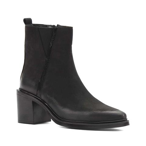 Kadın Siyah Fermuarlı Kalın Topuklu Nubuk Deri Bot