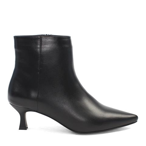 Kadın Siyah Fermuarlı Kısa İnce Topuklu Deri Bot