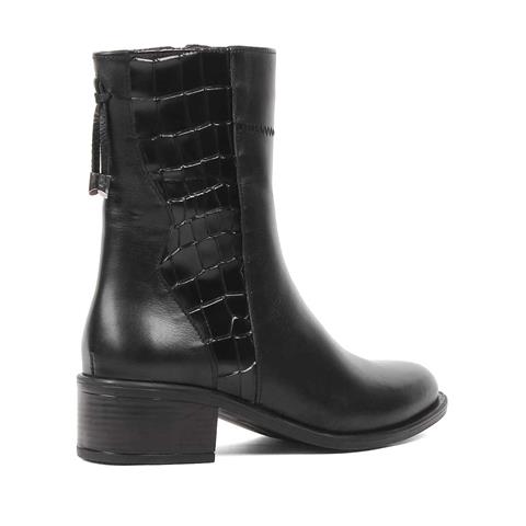 Kadın Siyah Fermuarlı Kroko Deri Bot