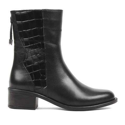 Kadın Siyah Fermuarlı Kroko Deri Bot