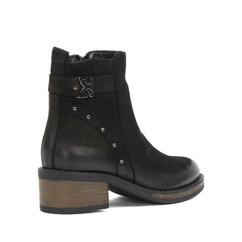 Kadın Siyah Fermuarlı Nubuk Deri Bot