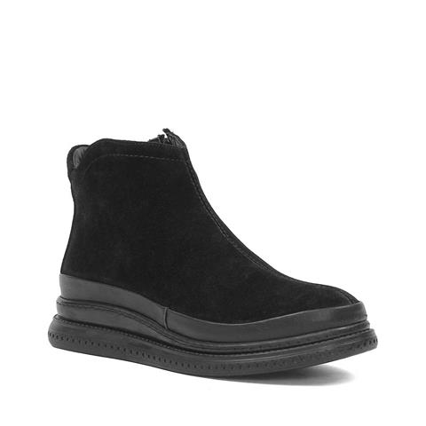 Kadın Siyah Fermuarlı Süet Deri Bot