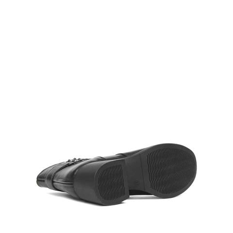 Kadın Siyah Fermuarlı Toka Detaylı Deri Bot