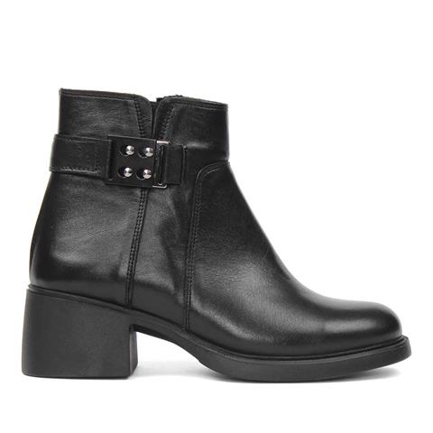 Kadın Siyah Fermuarlı Toka Detaylı Deri Bot