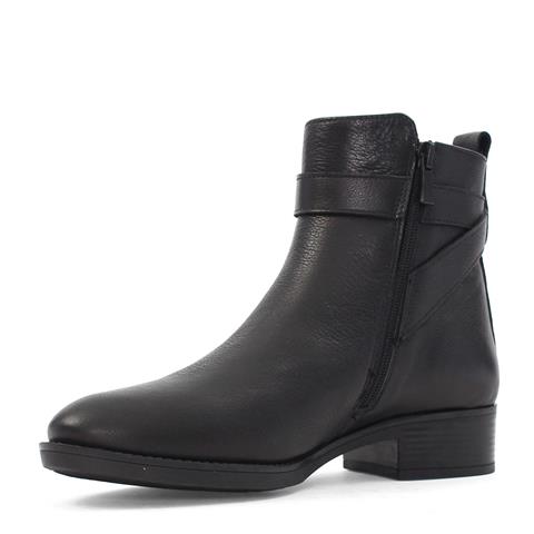 Kadın Siyah Fermuarlı Toka Detaylı Deri Bot