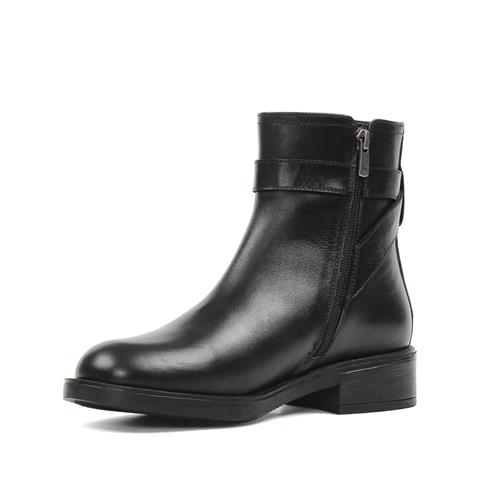 Kadın Siyah Fermuarlı Toka Detaylı Deri Bot