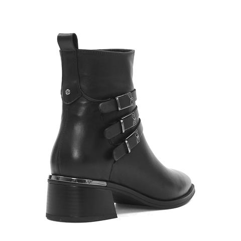 Kadın Siyah Fermuarlı Toka Detaylı Deri Bot