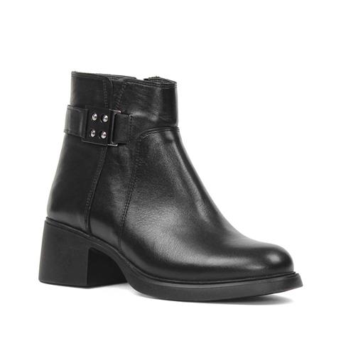 Kadın Siyah Fermuarlı Toka Detaylı Deri Bot