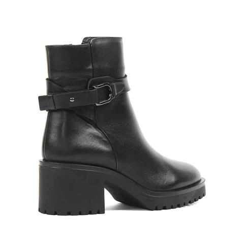 Kadın Siyah Fermuarlı Toka Detaylı Deri Bot