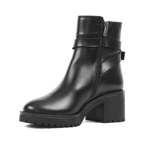 Kadın Siyah Fermuarlı Toka Detaylı Deri Bot