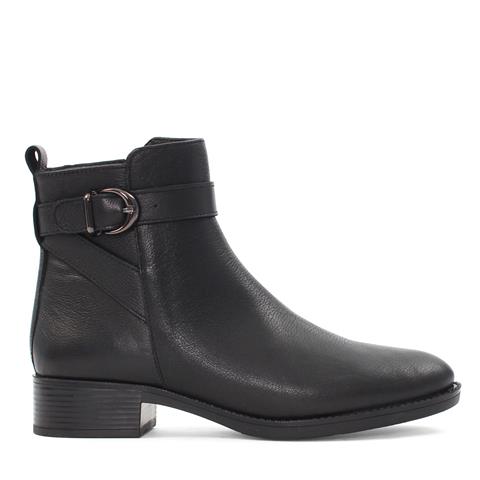 Kadın Siyah Fermuarlı Toka Detaylı Deri Bot