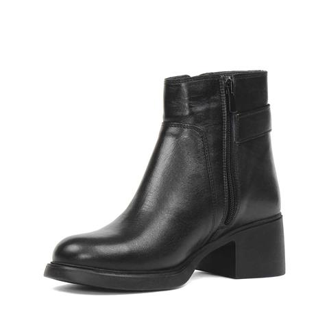 Kadın Siyah Fermuarlı Toka Detaylı Deri Bot