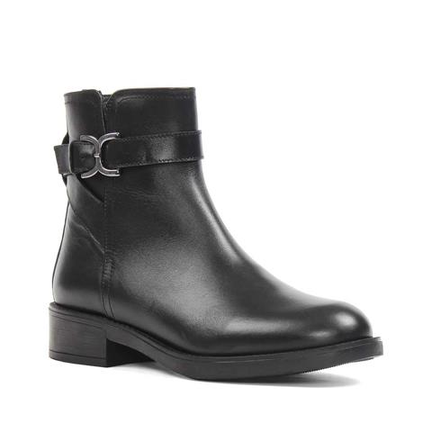 Kadın Siyah Fermuarlı Toka Detaylı Deri Bot