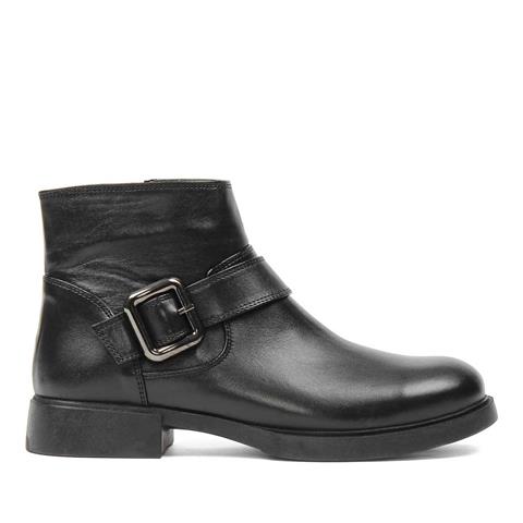 Kadın Siyah Fermuarlı Toka Detaylı Deri Bot